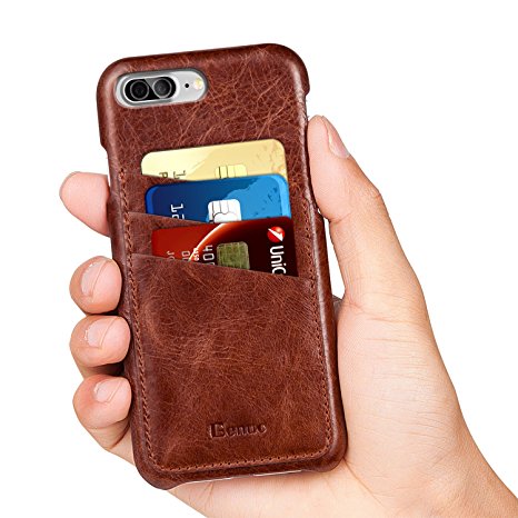 iPhone 7 Plus Case, Benuo [Card Slot Vintage Series] Premium Genuine Leather Card Case [3 Card Slots], Ultra Slim, Soft Leather Case Cover [Business Style] for iPhone7 Plus 5.5 inch (Stylish Brown)