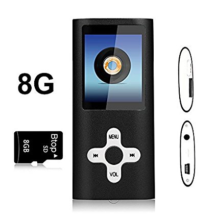 Btopllc 8GB MP3 Player MP4 MP4 Player 1.7" Screen Music Video Media Player Portable Voice Recording Player Media, Picture view, Games, Earphone and USB Cable(Black)