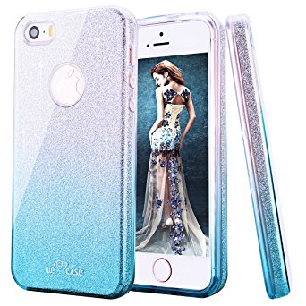 iPhone 5 5S Case, iPhone SE Case, WeLoveCase [Bling Crystal] Gradient Color Soft TPU Bumper Case Ultra Slim Sparkle Premium 3 Layer Hybrid Semi-transparent Protective Case for iPhone 5/5S/SE - Mint