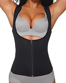 VENAS Women Sauna Vest Waist Trainer Sweat Suits Zipper Corset Body Shaper Neoprene Sauna Shirt Tank Top for Workout Gym