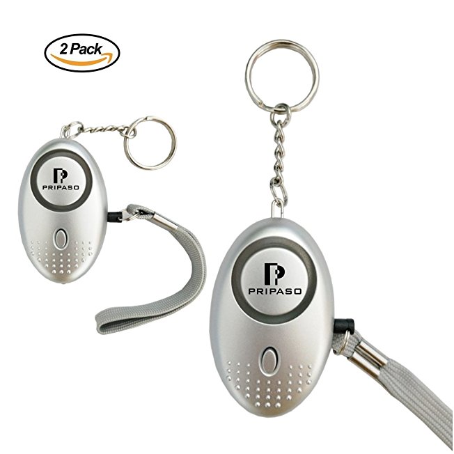 2 Pack Safety Security Alarm 130DB SOS Emergency Personal Alarm Keychain for Women, Children, Elderly, Superior with Pripaso Explorer Self Defense Electronic Device (Silver)