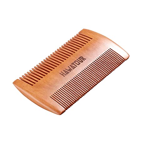 Beard Comb, Natural Wood Mustache Comb with Fine & Coarse Teeth for Men by HAWATOUR