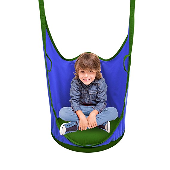 Sorbus Kids Pod Swing Chair Nook - Hanging Seat Hammock Nest for Indoor and Outdoor Use – Great for Children, All Accessories Included (Pod Blue)