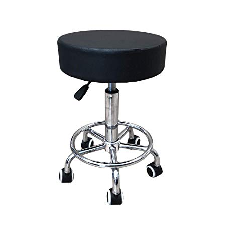 Deluxe Round Height Hydraulic Adjustable Rolling Stool, Great for Spa Facial Massage Tattoo Doctor Technician Office or Home use (Black with footrest)