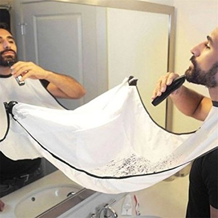 JYHY Beard Apron &Beard Styling Shaping Comb Kit Beard Bib. Apron with Suction Cups for Mirror. Hair Clippings & Beard Catcher Grooming Cape. No need to Clean Beard Trimmings Hairs and Whiskers,White