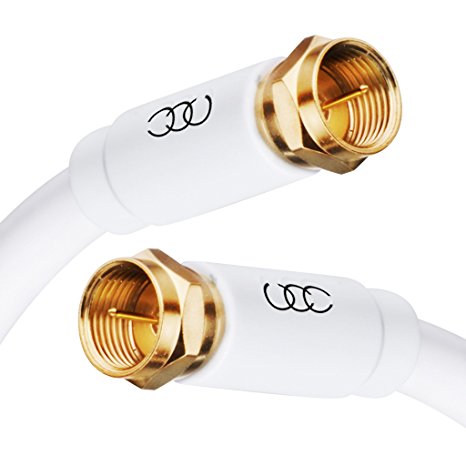 Coaxial Cable Triple Shielded CL3 In-Wall Rated Gold Plated Connectors (50ft) RG6 Digital Audio Video with Male F Connector Pin - 50 Feet