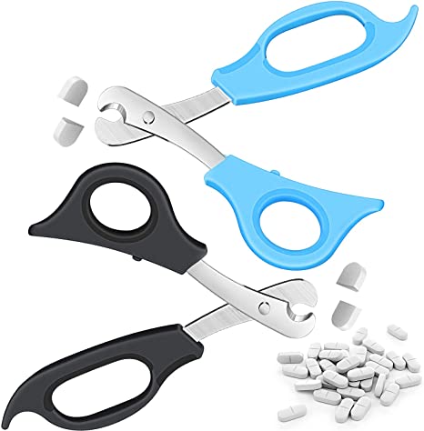 2 Pieces Pill Splitter Scissors Pill Scissors Cutter with Stainless Steel Blade and Ergonomic Handle for Accurate Dosage of Small Large Pills Tablets Vitamins Elderly Kids Pets Travelling Favors