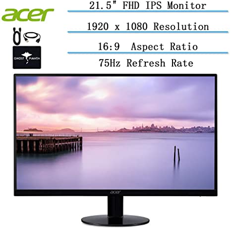 2020 Acer 21.5-inch Full HD Ultra-Thin Zero Frame Monitor for Business and Student, 16: 9 Aspect Ratio, 75 Hz, IPS, 4ms Response Time, 16. 7 Million Colors, HDMI VGA Port w/Ghost Manta Accessories