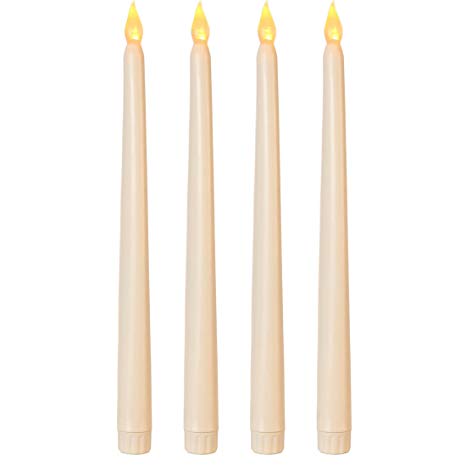 Lily's Home Battery Operated Flameless LED Taper Candles, For Weddings, Candlelight Vigils, Hanukkah Menorahs, or Christmas Wreaths, Standard Size, Ivory (11" Tall, Set of 4)