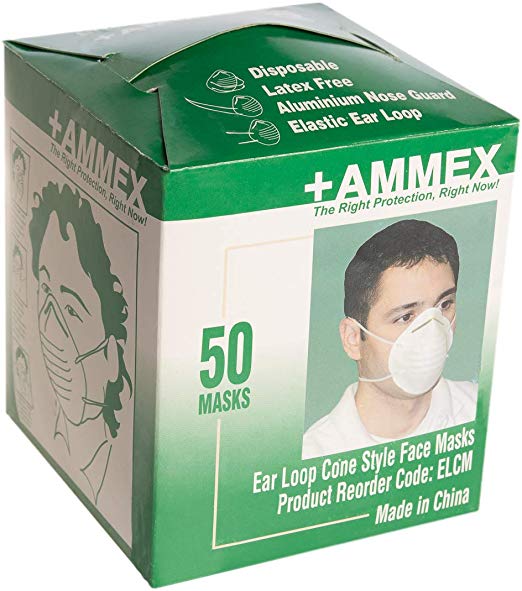 Ammex (50 Pack) Half Face Respirator Mask for Dust Mask Disposable Woodworking Elastic Masks