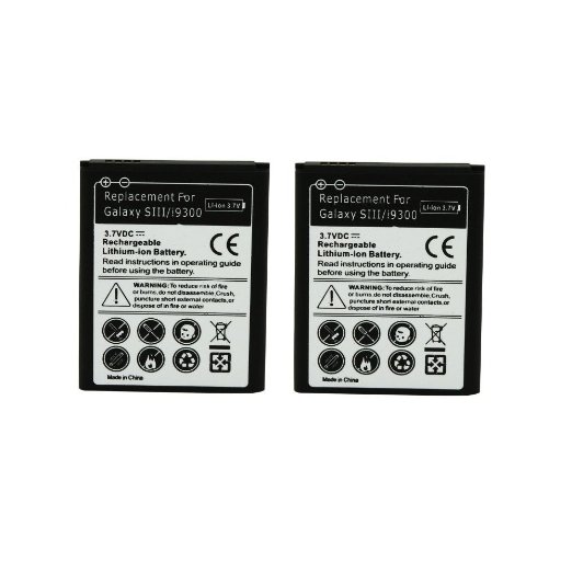 Hausbel 37v 2100mAh Li-ion Rechargeable Replacement Battery for Samsung Galaxy S3 i9300  T999  i747 Pack of 2 - Non-Retail Packaging