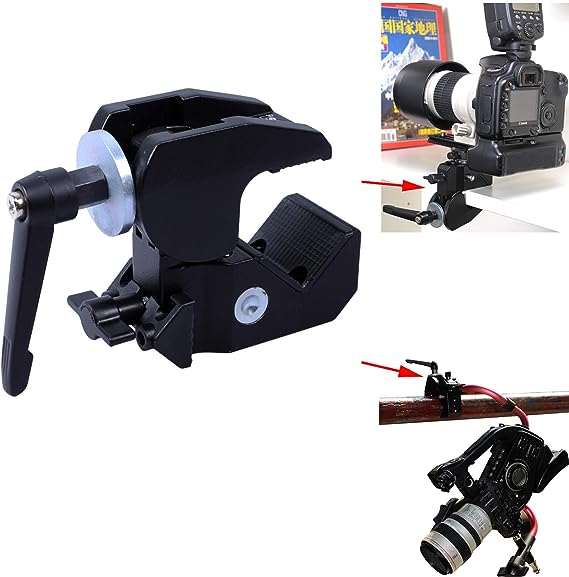 iShoot Super Strong Universal Metal Photo Photography Camera Crab Clamp Holder for 5cm Round Tubes Tripod Light Stand Boom & 3cm Square Tube Desk Bookshelf Wooden Board