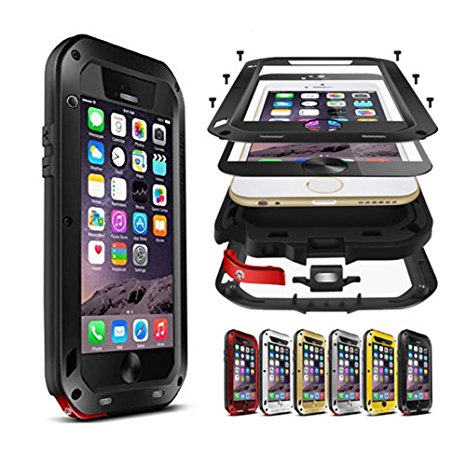 iPhone 6s Plus Case,PERSTAR Shockproof Dust/Dirt/Snow Proof Aluminum Metal Gorilla Glass Protection Case Cover for Apple iPhone 6 Plus/iPhone 6s Plus (Black)