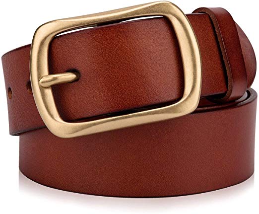 Men's Genuine Leather Belts with Solid Brass Gold Buckle, Top-Grain One Piece Leather Dress Casual Belts For Men.