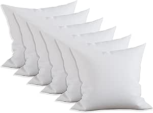 Elegant Comfort 6-Pack Pillow Insert Poly-Cotton Shell Siliconized Fiber Filling, 20 x 20, White 6 Count