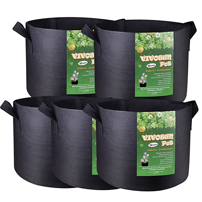 VIVOSUN 5-Pack 10 Gallons Heavy Duty Thickened Nonwoven Fabric Pots Grow Bags with Handles