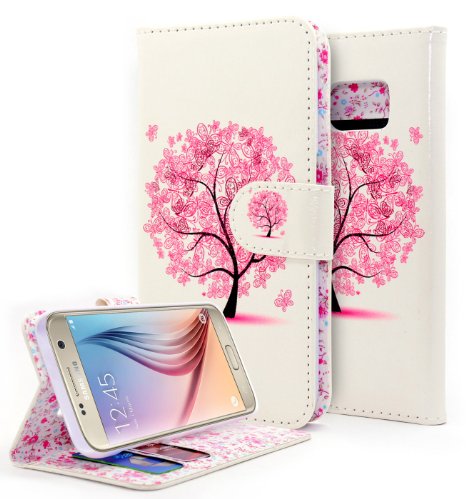 Galaxy S7 Case NageBee - Galaxy S7 Phone Case Design Dual-Use Flip PU Leather Fold Wallet Pouch Case for Samsung Galaxy S7 Wallet Butterfly tree