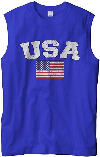 Cybertela Men's Faded Distressed USA Flag Sleeveless Muscle T-Shirt