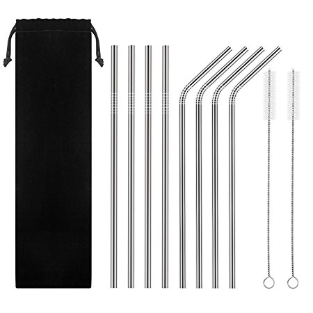 HAHOME FDA-Approved Extra Long 10.5'' Stainless Steel Drinking Straws,Reusable Metal Drinking Straws (4 Straight   4 Bent   2 Brushes)