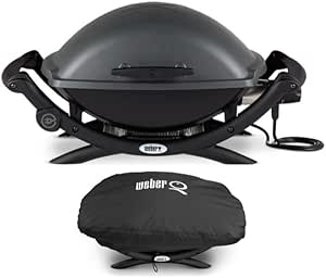 Weber Q 2400 Electric Grill (Black) with Grill Cover Bundle (2 Items)