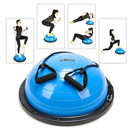 PEXMOR Yoga Half Ball Balance Trainer Exercise Ball Resistance Band Two Pump Home Gym Core Training