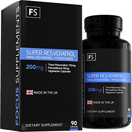 Super Trans-Resveratrol - Resveratrol 150mg and Pterostilbene 50mg - Manufactured In The UK In ISO Licensed Facilties (1 Bottle - 90 Vegetarian Capsules)