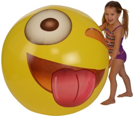 Emoji Universe: Huge 56" Emoji Wink Beach Ball; ALMOST 5 FEET! .