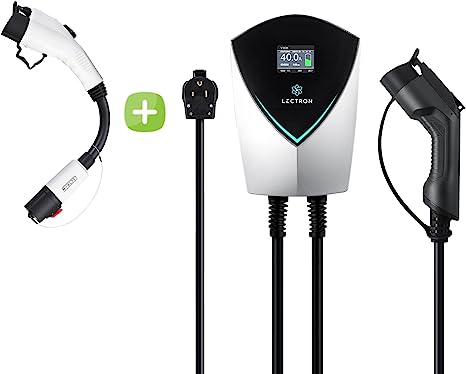 Lectron Bundle - V-Box 40 Amp Electric Vehicle Charging Station & White Tesla to J1772 Charging Adapter, Max 40 Amp & 250V