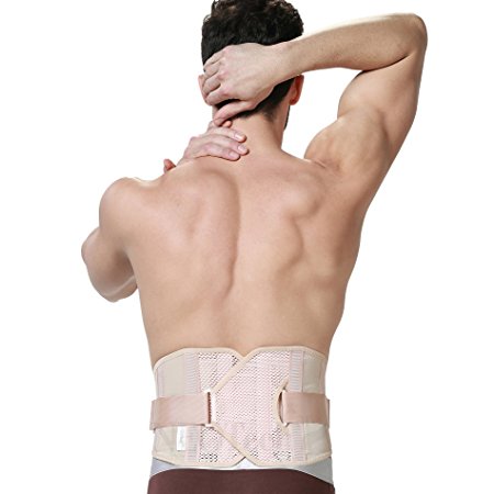 Back Brace for Men - ULTRA LIGHT - Posture / Lumbar Support Belt - Breathable Fabric for Exercise - Adjustable Compression for Lower Back Pain Relief - NEOtech Care ( TM ) Brand - Black Color – Size L