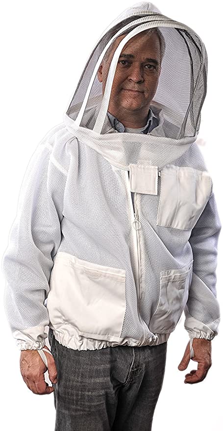 FOREST BEEKEEPING Supply Ventilated Jacket - Clear View Fencing Veil YKK Brass Zippers Ultra Light Weight & Maximum Protection Professional & Beginner Beekeepers (2XL)