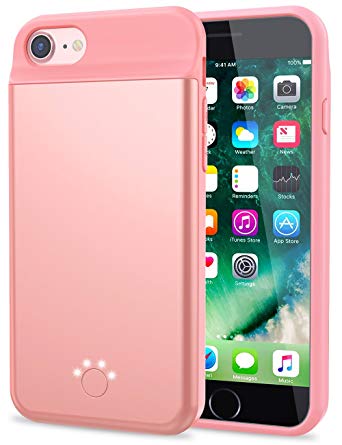 Smpoe [5500mAh] iPhone 8/7 Battery Case, Battery Pack Charger Case for iPhone 8, Extended Portable Battery Charging Case for iPhone 8 7 6 6S (4.7 inch)/Extra 200% Battery (Pink)