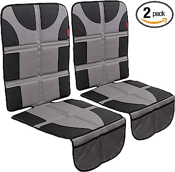 Lusso Gear Car Seat Protector Value Twin Pack, Thick Padding, 2 Mesh Storage Pockets, Waterproof, Protects Fabric or Leather Seats from Child Car Seat and Pets, Non-Slip Rubber Padded Backing, Gray