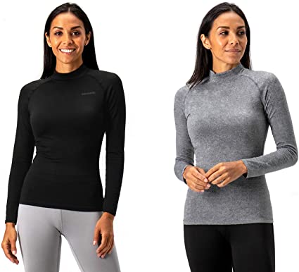 DEVOPS Women's 2 Pack Thermal Turtle Long Sleeve Shirts Compression Baselayer Tops