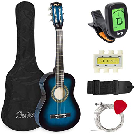 Best Choice Products 30in Kids Classical Acoustic Guitar Beginners Set w/Carry Bag, Picks, E-Tuner, Strap - Blue