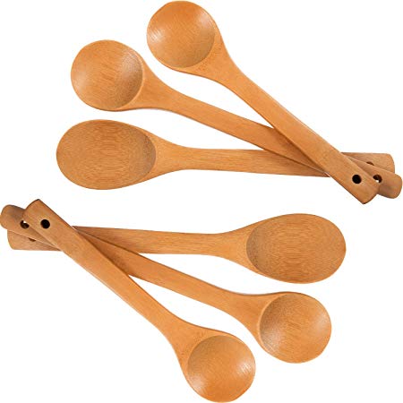 Leinuosen 6 Pieces Bamboo Spoon Kitchen Cooking Utensil Long Bamboo Wood Spoons Set (12 Inch, 10 Inch)