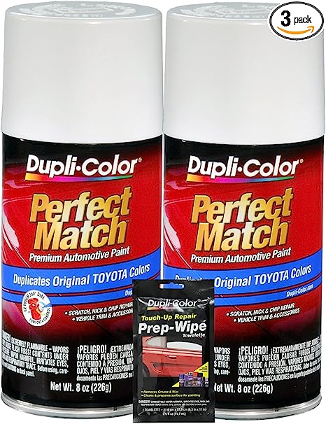 Dupli-Color Super White II Exact-Match Automotive Paint For Toyota Vehicles (8 oz.), Bundles with Prep Wipe (3 Items)