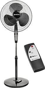 Comfort Zone Oscillating Pedestal Fan with Remote Control, Stand Fan, 18 inch, 3 Speed, Adjustable Height & Tilt, & Timer, Auto Shutoff, Ideal for Home, Bedroom & Office, Airflow 17 ft/sec, CZST181RBK