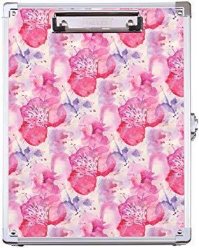 Vaultz Locking Clipboard with Storage for Letter Size Sheets, 12.5" x 10.5" x 2.75", Key Lock, Floral Design in Pink and Aluminum (VZ03808)