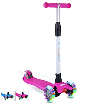 BELEEV Kick Scooter Kids 3 Wheel 4 Adjustable Height Scooter, Lean to Steer with PU LED Light Up Wheels for Children Age 3-12 Years Old
