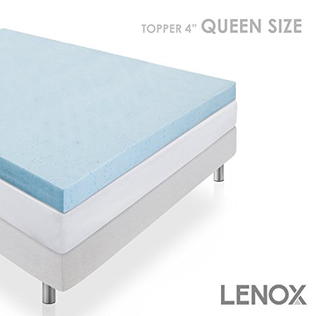 Gel Queen Size Memory Foam Mattress Topper by LENOX, 4 Inch Thick Adaptive Support Smart Pressure Point Relief Ultra Breathable Design Cooling Technology 5 Year Market Leading Warranty