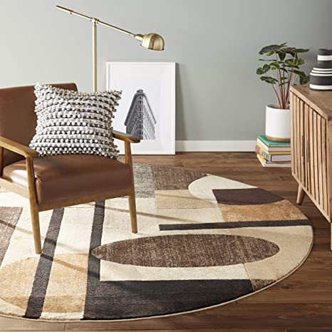 Home Dynamix Tribeca Jasmine Modern Area Rug, Abstract Brown/Beige 7'10" Round,HD5376-500