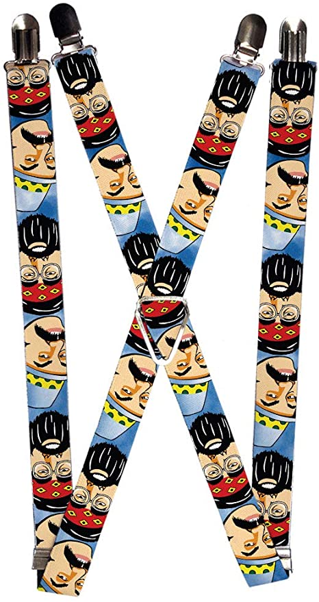 Suspenders Cheech and Chong Caricature Faces3 Tie Dye Blues 1.0 Inch Wide