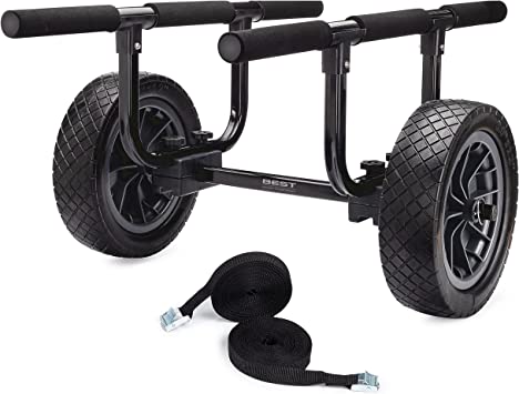 Best Marine Kayak Cart Trailer | Heavy Duty Dolly for Kayaks | Adjustable Width Transport Carrier with Airless Wheels | Kayaking Fishing Gear & Accessories