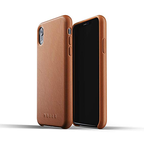 Mujjo Full Leather Case Compatible with iPhone XR | Real Leather with Natural Aging Effect, Covered Buttons, 1MM Protective Screen Bezel, Japanese Suede Lining (Tan)