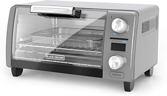 BLACK DECKER TOD1775G Crisp ‘N Bake Air Fry Digital Toaster Oven, 9" Pizza or 4 Slices of Bread, Gray