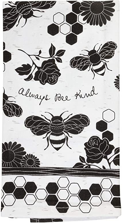 Karma Gifts Black and White Boho Tea Towel, 18" x 22", Bee