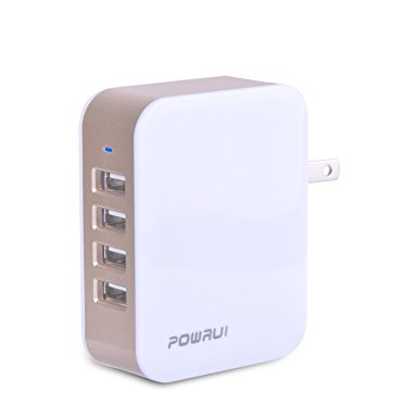 POWRUI 4-Port USB Wall charger, 24W/4.8A USB Wall Plug Power Adapter for iPhone X/ 8 / 7/ 7s / 6 / 6s / 5 / 5s,iPad Pro / Air 2 / mini 3 / mini 4,LG,Samsung,Nexus, HTC,and More Devices,UL Certified