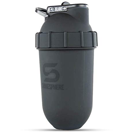 ShakeSphere Tumbler: Protein Shaker Bottle, 24oz ● Capsule Shape Mixing ● Easy Clean Up ● No Blending Ball or Whisk Needed ● BPA Free ● Mix & Drink Shakes, Smoothies, More ● Matte/Black