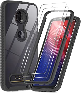 Moto Z4 Phone Case, Moto Z4 Case with Tempered Glass Screen Protector [2 Pack], LeYi Full-Body Shockproof Rugged Hybrid Bumper Clear Protective Phone Cases for Motorola Z4 Play/Moto Z4, Black