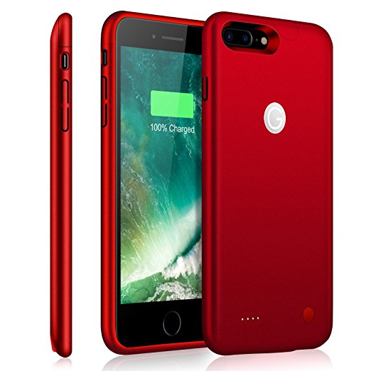 iPhone 7 Plus Battery Case 4100mAh Capacity, Gixvdcu Slim Protective Charge Cases Rechargeable Juice Pack Power Bank for iPhone 7 Plus (5.5 Inch) - Red